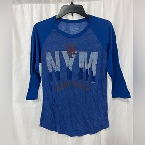 New York Mets Baseball Quarter Sleeve Shirt Blue Super Soft Womens Size Small